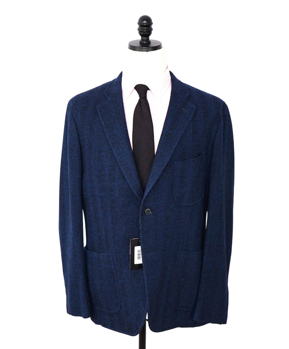 $4,500 ISAIA - Navy Blue Herringbone Wool Sport Jacket - 44R
